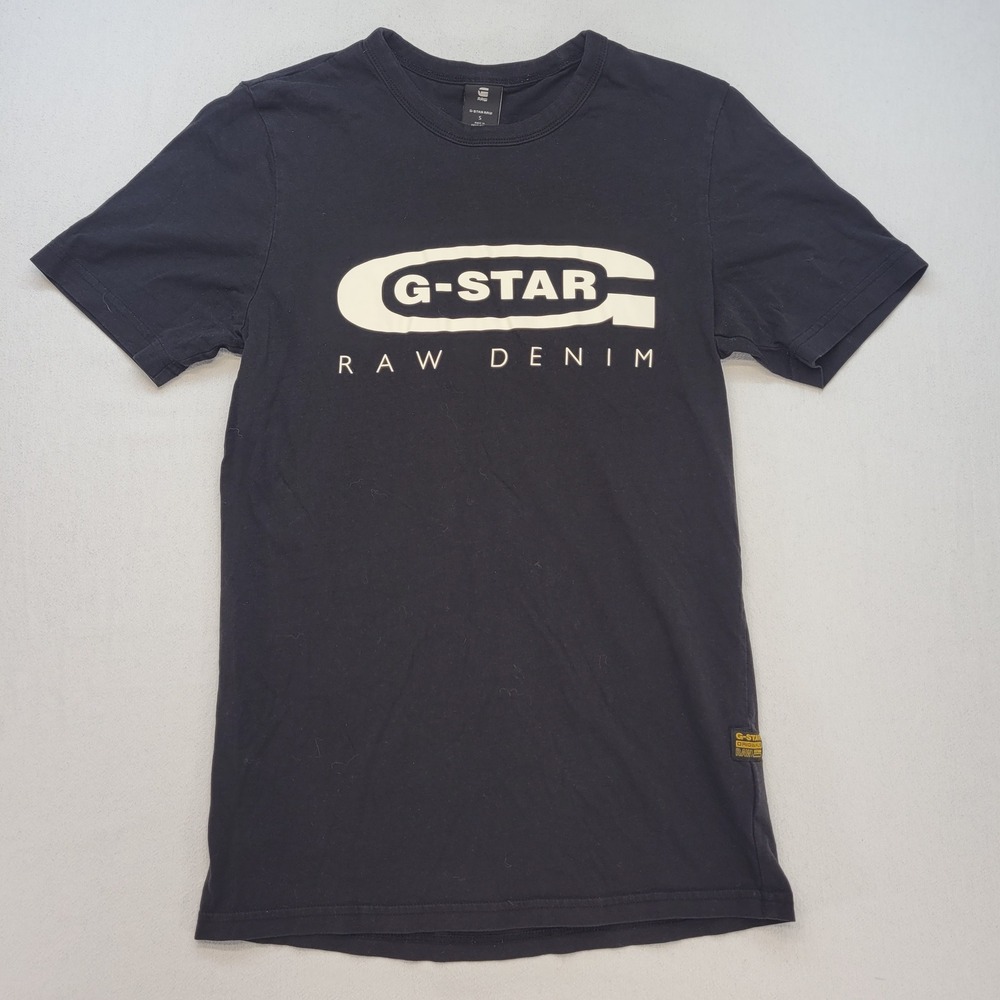 G-Star Raw T-Shirt Mens Small Black Graphic Logo Short Sleeve